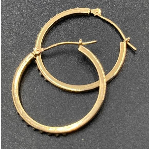 SLC Signed Vintage 14K Yellow Gold CZ Hoop Earrings 1”, 1.1 grams - Picture 10 of 12